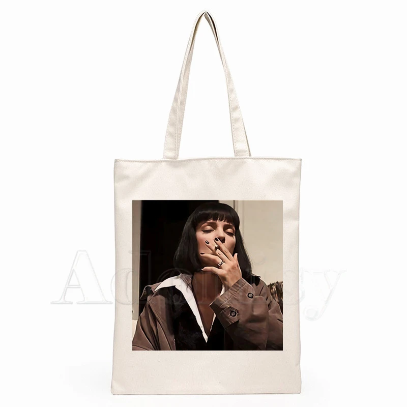 

Pulp Fiction Fashion Canvas Bag Women Girls Simple Large Capacity Storage Handbag Shoulder Bag Tote Reusable Student Bookbag