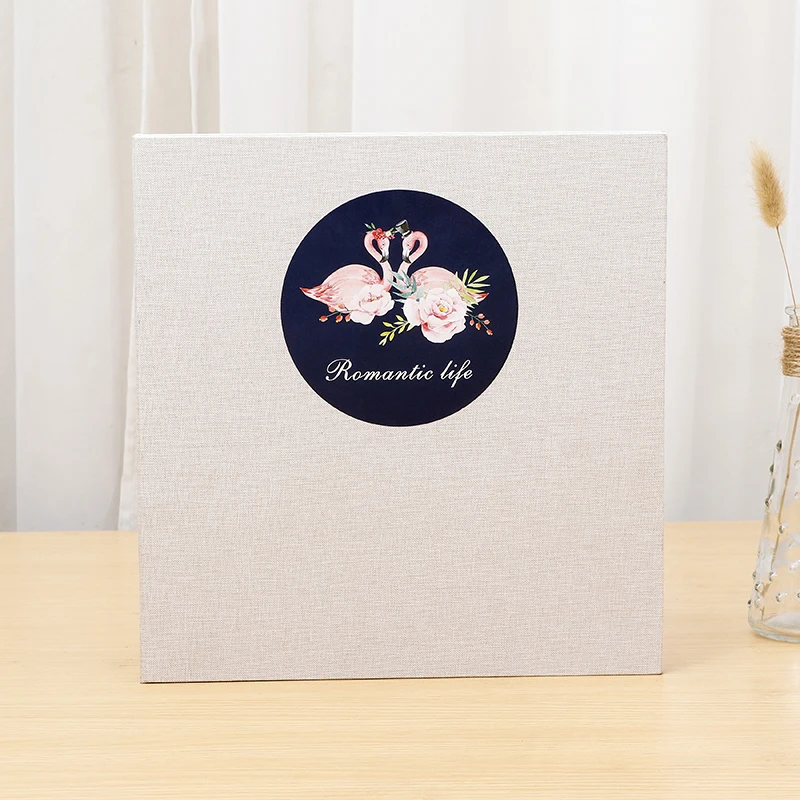 

16-inch 20 Pages Self Adhesive Photo Album DIY Scrapbook Rustic Linen Cloth Cover Personalise Album for Wedding Memory Album