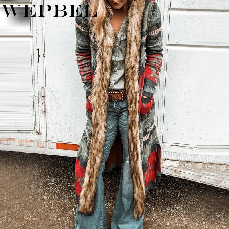 

WEPBEL Autumn and Winter Fashion Long-Sleeved Cardigan Plush Long Coat Women's Casual Hooded Slim-Fit Trench Coat