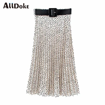 

ALLDOKE vintage floral print women skirt summer high waist mesh casual belt ladies maxi long pleated skirts mujer jupe femme