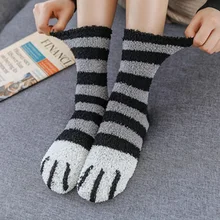 Женские плюшевые коралловые флисовые Носки, женские носки без пятки, осенние и зимние милые толстые теплые носки для сна с когтями