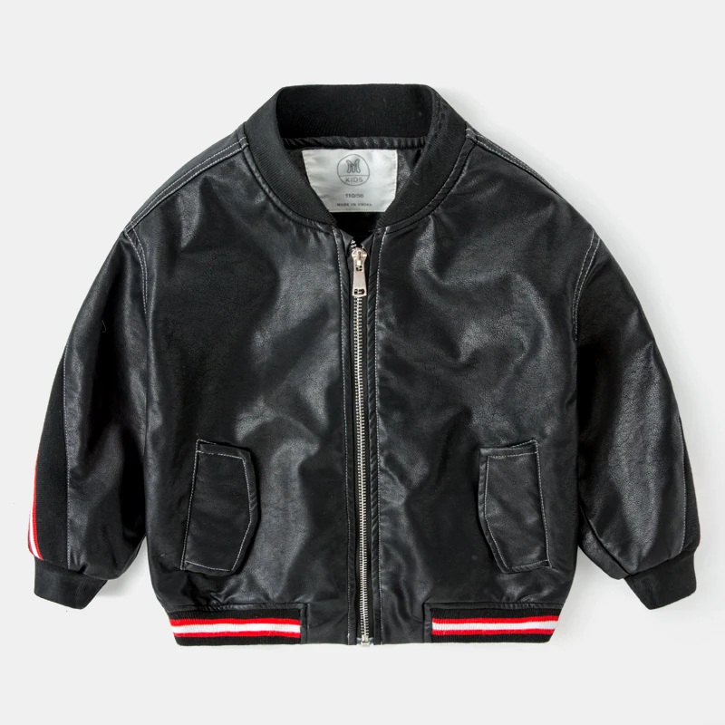 

Boy's Leather Jacket Autumn 2019 New Foreign-style Children's Open Shirt Korean Zipper Solid Colour Motorcycle Leather Jacket