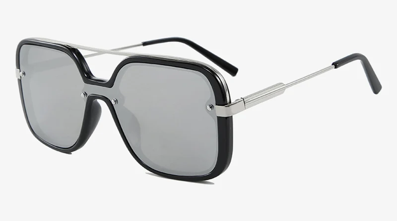 silver mirror lens Peekaboo черные негабаритные Солнцезащитные очки Квадратные женские цельные аксессуары летние женские солнцезащитные очки для мужчин uv400 Половина металла - Цвет линз: silver mirror lens