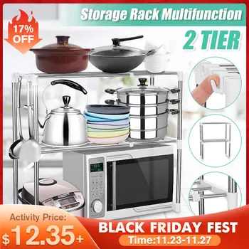 

Stainless Steel Adjustable Multifunctional Microwave Oven Shelf Rack Standing Type Double Kitchen Storage Holders