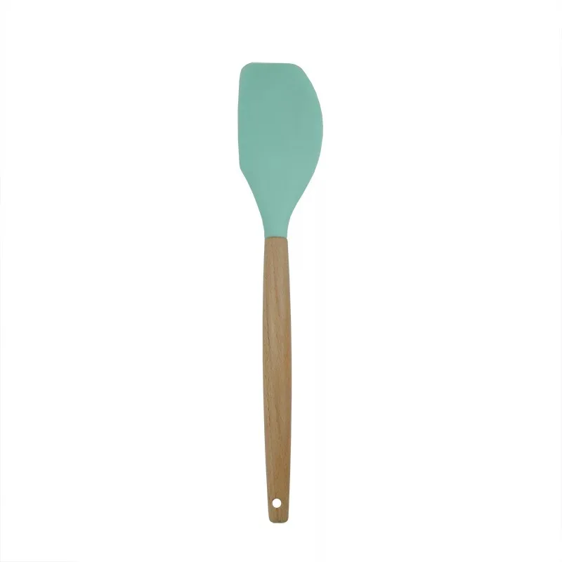 9pcs/11pcs Silicone Cooking Sets Soup Spoon Spatula Non-stick Shovel with Wooden Handle Special Heat-resistant Kitchen Tools - Цвет: scraper