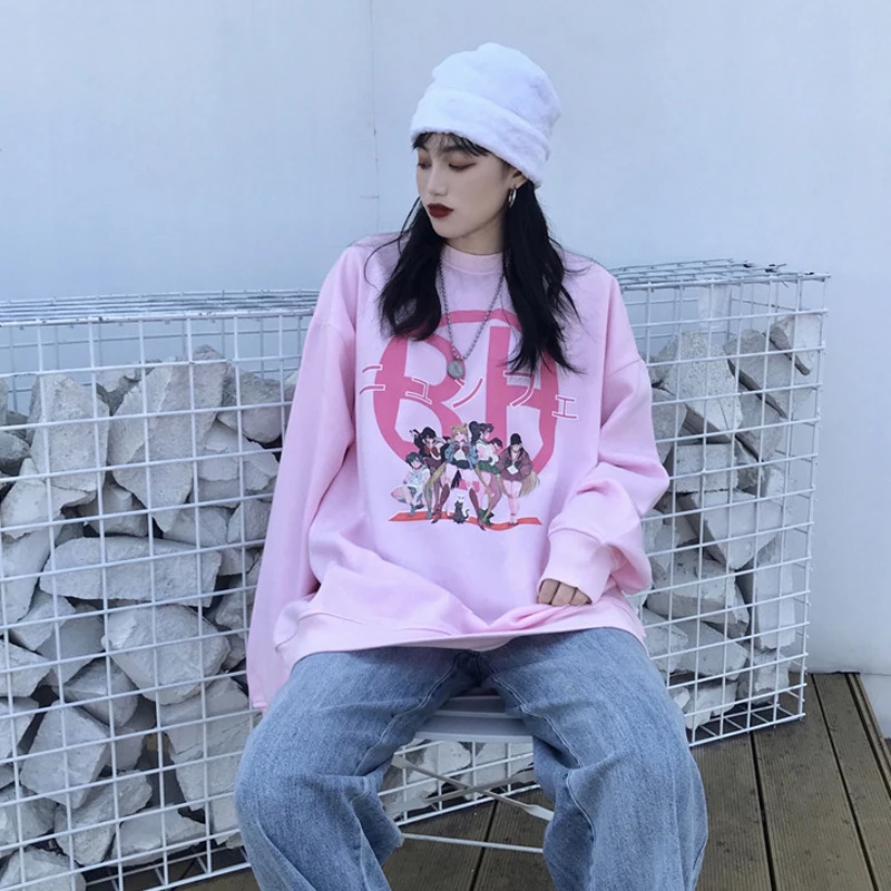 Woherb Kawaii, розовая Женская толстовка с капюшоном, японский мультфильм, Сейлор Мун, принт, Толстовка для девочек, большие размеры, Harajuku, толстовки, кофты
