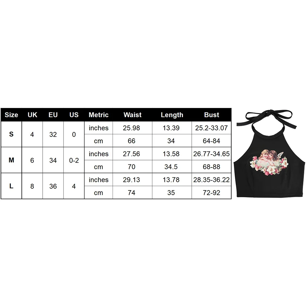 Camisole Vest Sleeveless Short Women Crop Top Casual Cherub Print Halterneck Slim Fashion Backless Summer Sexy Ladies