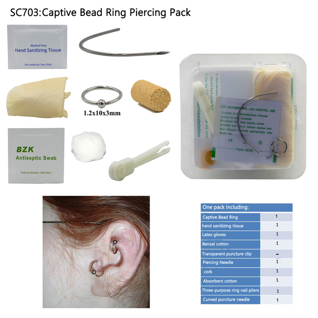 Pack Disposable Sterile Medical Body Piercing Kit Ear For Nose Nipple Belly Navel Septum Piercer Tool Machine Kit Piercing