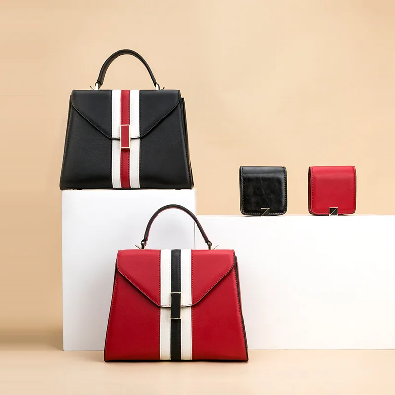

WOMEN'S Leather Bags Handbag Elegant Europe And America 2019 Fashion New Style Contrast Color WOMEN'S Bag Big Brand Summer Cowhi