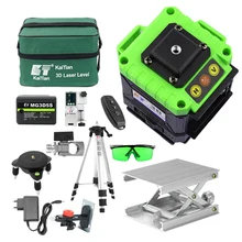 Kaitian nível laser tripé 12 linhas 3d nível auto-nivelamento 360 horizontal & vertical cruz poderoso verde receptor nivel laser linha