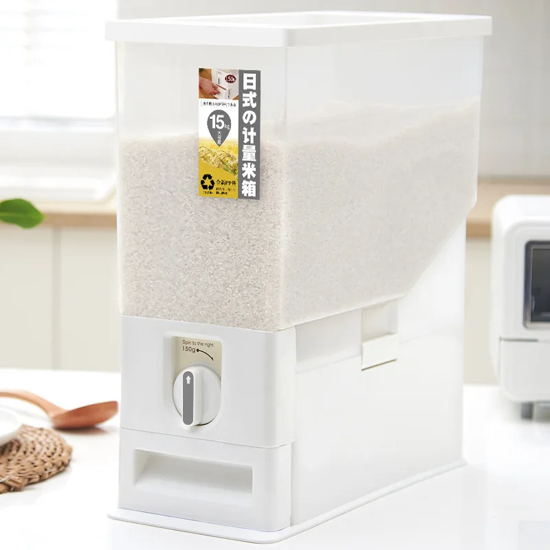 

Japanese Style Automatic-Measuring Rice Bucket 15Kg Rice Storage Box Plastic Rice Jar Storage Surface Box Moisture-Proof Pest Co