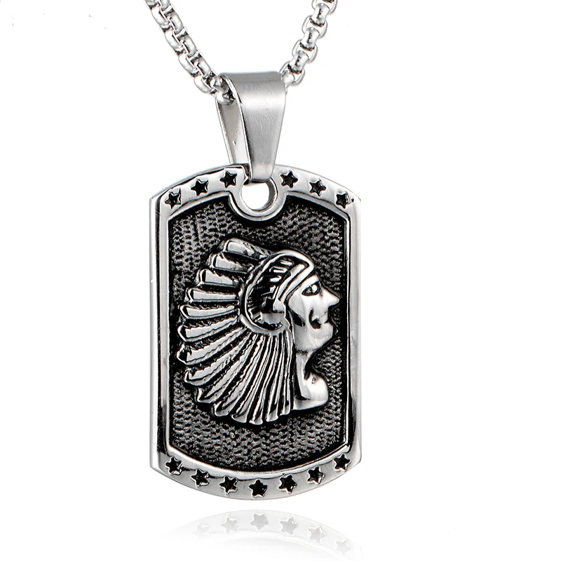 

Stainless Steel Jewelry Hip Hop Indian Chief Pendant Necklace Jewelry 24 Inch Chain