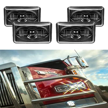 

A Set Of 4PCS 4x6 inch Rectangular Projector LED Headlights Sealed For Peterbilt Kenworth T800 T400 T600 W900B/L Trucks
