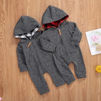 

0-18 Months Baby Boys Hoodie Boy Jumpsuit Girls Long Sleeve Zipper Rompers Girl Pocket Romper Newborn One-Pieces Outfit