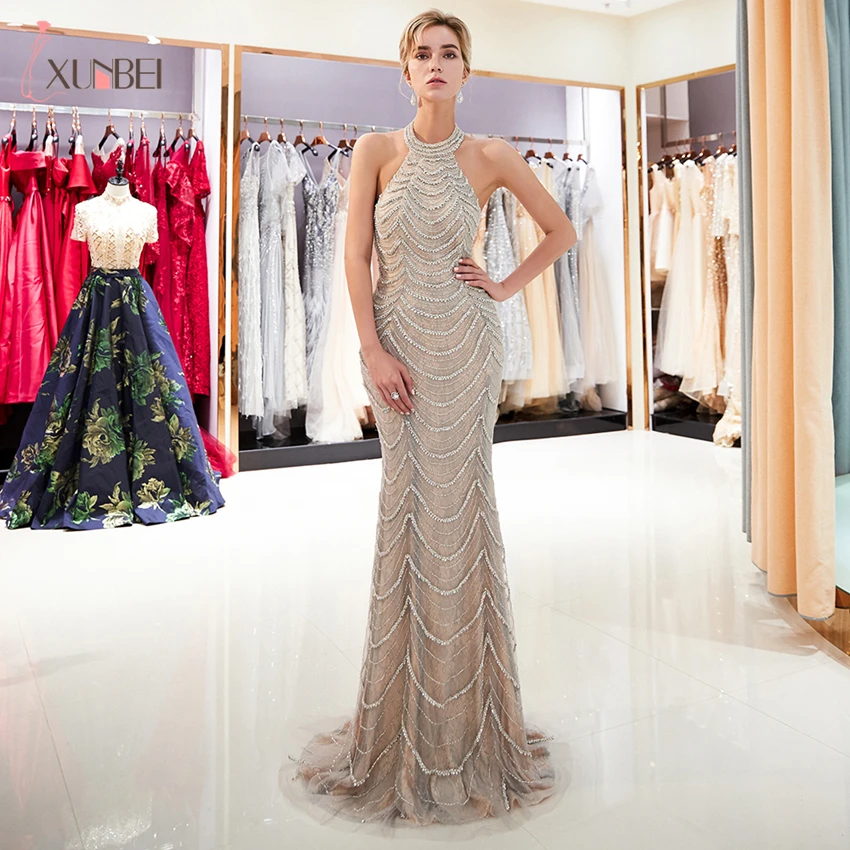 Robe De Soiree новые модные длинные вечерние платья с бисером и кристаллами, вечерние платья, реальные фотографии CPS1172 - Цвет: As Picture