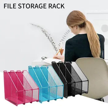 

Office Books Magazine Holder Easy Assemble Triple Rack Storage Documents Mesh Metal pennenbak