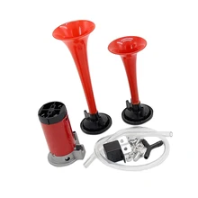 12V DC двойной труба Воздушный Рог компрессор комплект Мощный Громкий 130DB для автомобиля Фургон Грузовик Лодка поезд-красный