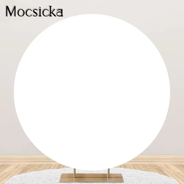Mocsicka White Round Circle Backdrop Cover Wedding Baby Shower Birthday Party Photoshoot Custom Elastic Photo Background Banner white