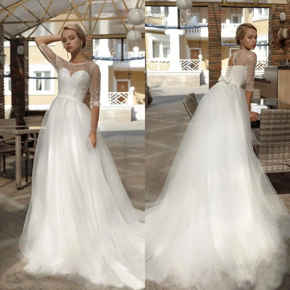 

2020 A Line Wedding Dresses with Jacket Sweetheart Lace Appliques Bridal Gowns Lace-up Back Sweep Train Plus Size Wedding Dress