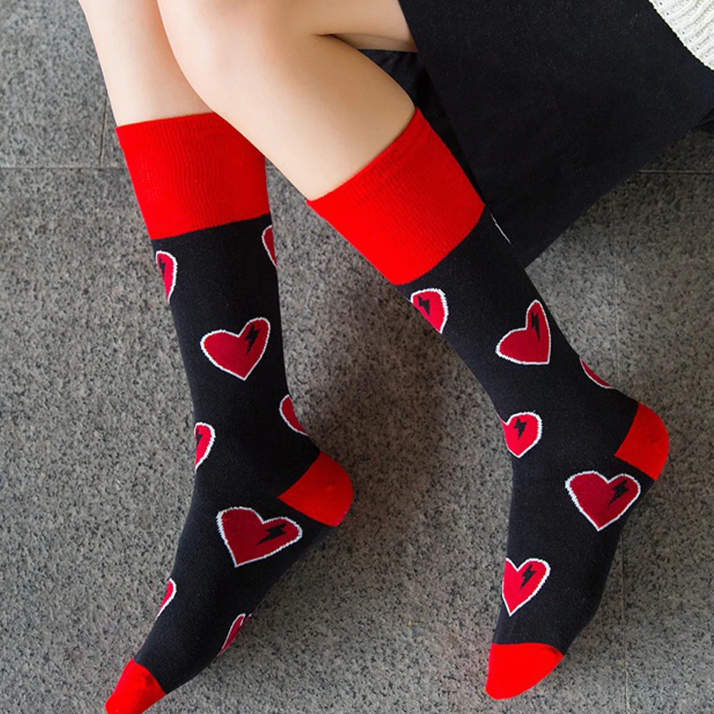 Женские Длинные хлопковые носки с сердечками, компрессионные эластичные носки, вечерние, забавные, эластичные, для кормящих женщин, 1 пара