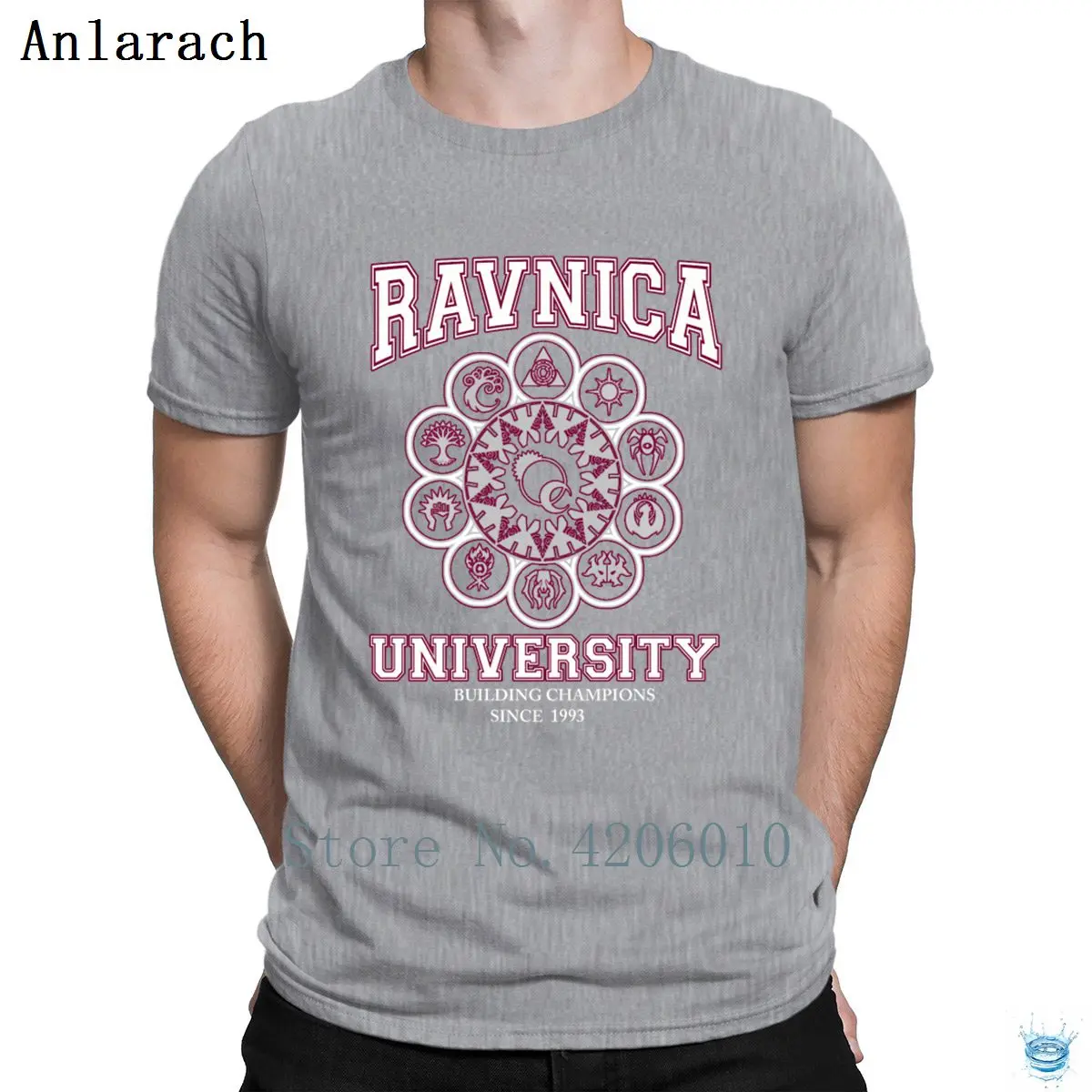 Gray Университетские футболки Ravnica, известный Летний стиль, веселая Базовая футболка для мужчин, хлопок, футболка с надписью Anlarach Personality - Color: Gray