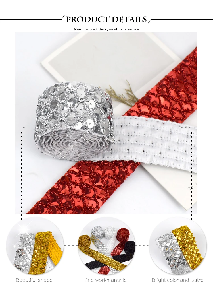 8Meters Meetee Sequin Lace Trim Ribbons Gold Silver Trims Fabric Stage Costume Dance Dress Paillette Band DIY Sewing Accessories