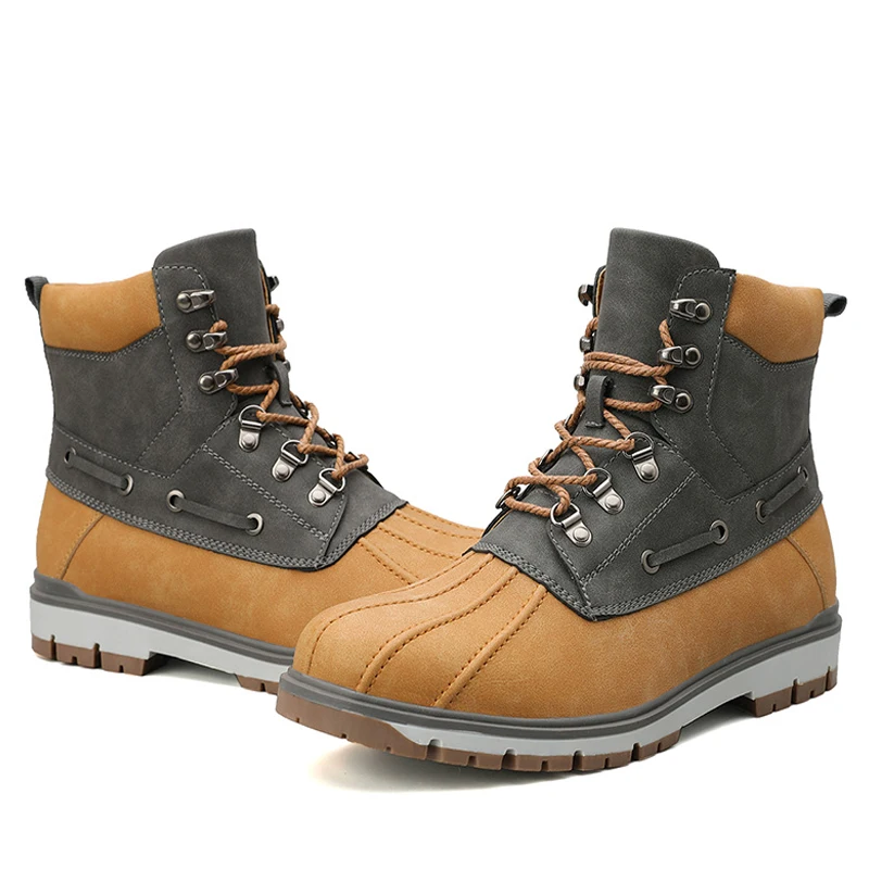 JUNJARM Genuine Leather Men Snow Boots Winter Men Boots Warm Plush Men Ankle Boots Handmade Waterproof Rubber Boots Big Size 47