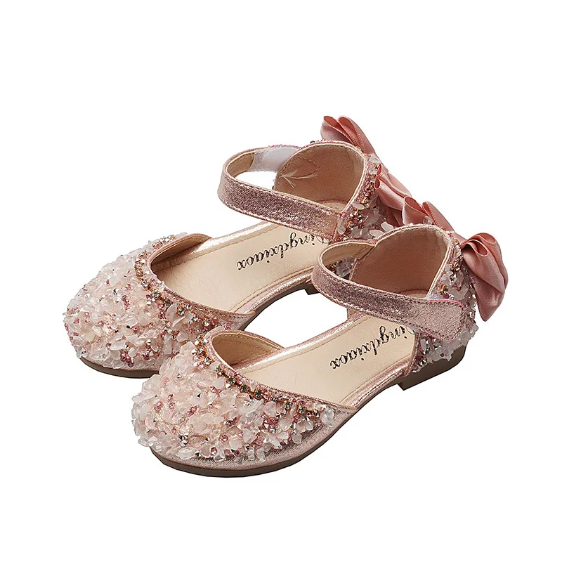 New Kids Leather Shoes Girls Wedding Shoes Children Princess Sandals Sequins Bow Girls Casual Dance Flat Sandals E462 kids shoes children sandals kids sandals