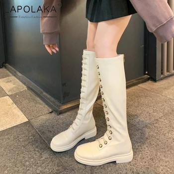 

Lapolaka 2020 New Fashion Motorcycle Boots Women Shoes Genuine Cow Leather Chunky Heels Comfy Trendy INS Luxury Boots Ladies