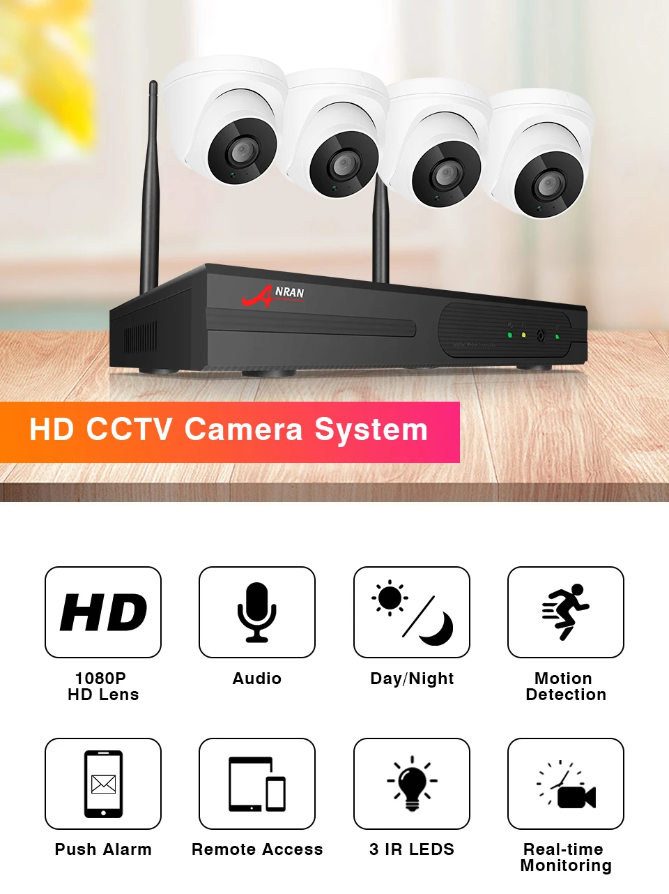 Камера Безопасности, система Wifi 1080P HD 8CH NVR, комплект, домашняя ip-камера, беспроводная система видеонаблюдения, система видеонаблюдения, аудио, Recoord