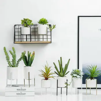 

Modern Plant Stand Ceramic Planter Pot Succulent Flower Iron Rack Holder Garden