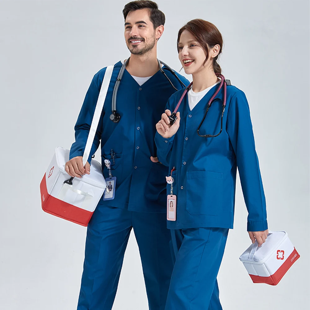 

Nurse Warm Up Medical Scrubs Jacket Workwear Revolution Women Men Front Snaps Round Neck Performance Natural Uniforms 206-01