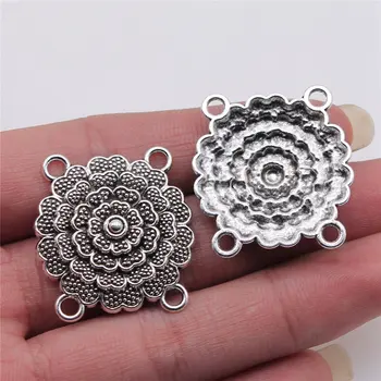 

Wholesale Jewelry Lots Antique Silver Color 28x30mm 4-hole Body Chain Connector Pendants For Bracelets Jewerly 50 Pieces