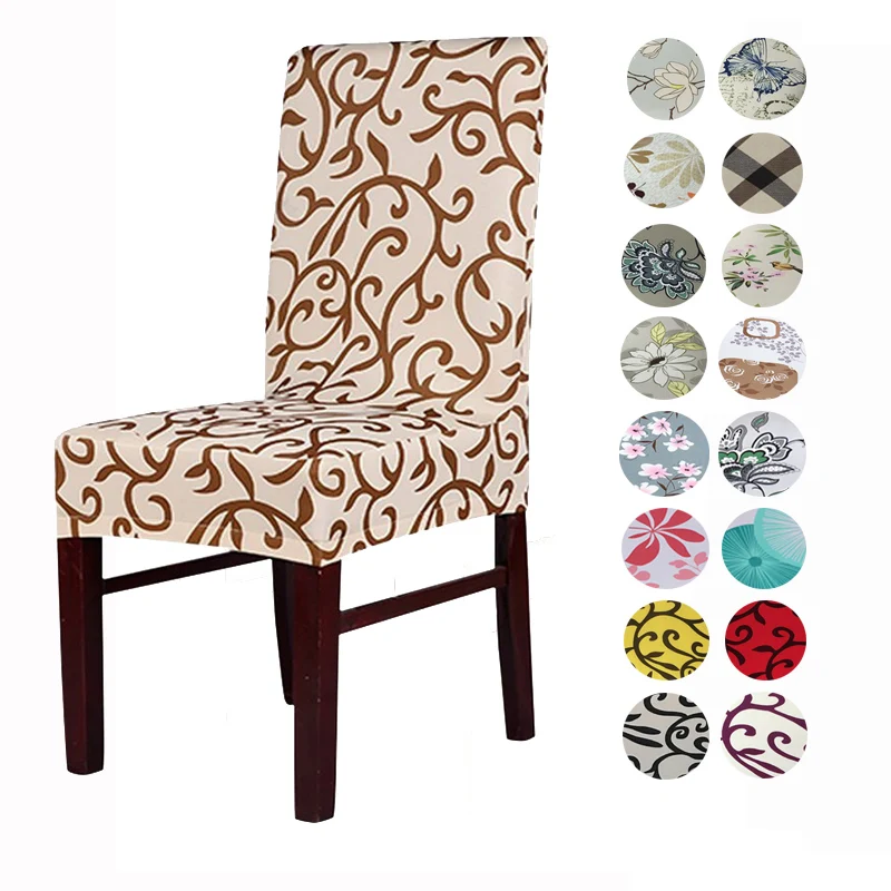 

Amduine Flower Printing Chair Cover Spandex Stretch Elastic Slipcover Chair Covers White For Dining Room Kitchen Wedding Banquet