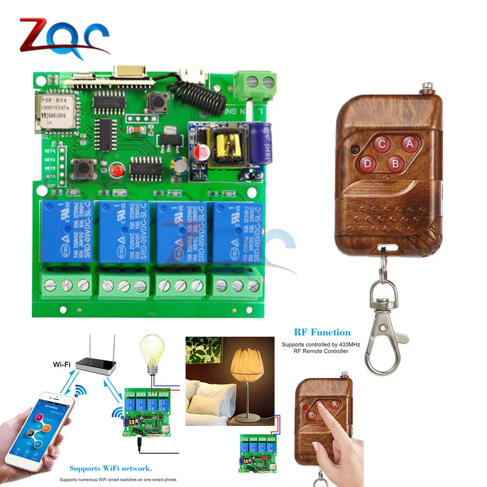 

Sonoff WiFi Switch 433Mhz 4channel AC 85-220V WiFi Switch Timer Relay Module RF with 433MHz Remote Controller for Smart Home