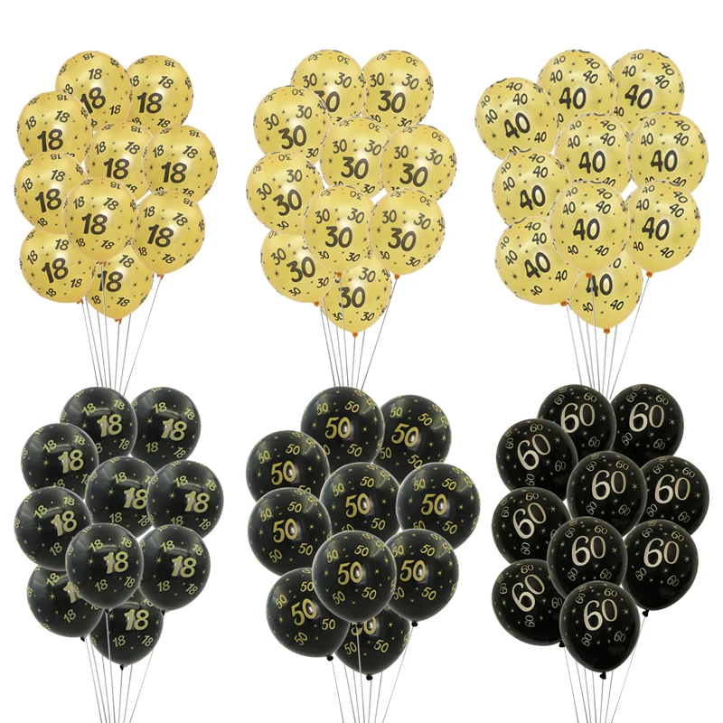 

10Pcs Gold Black 18 30 40 50 60 Year Old Latex Balloons Happy Birthday Party Decor Anniversary Adult 30th 40th 50th 60th Supplie