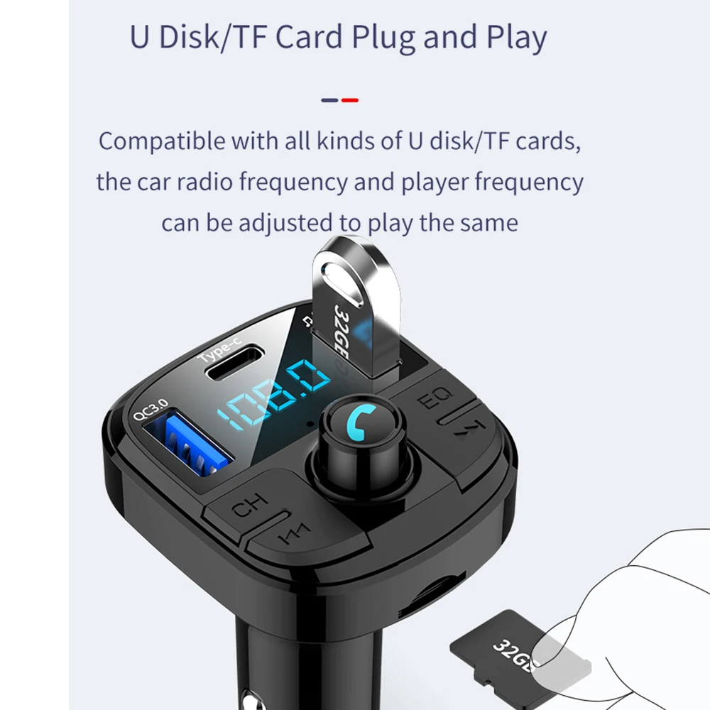 Onever, Bluetooth 5,0, fm-передатчик, автомобильный комплект, QC3.0, двойное USB Автомобильное зарядное устройство, светодиодный, решетчатый экран, режим эквалайзера, MP3 модулятор, новинка