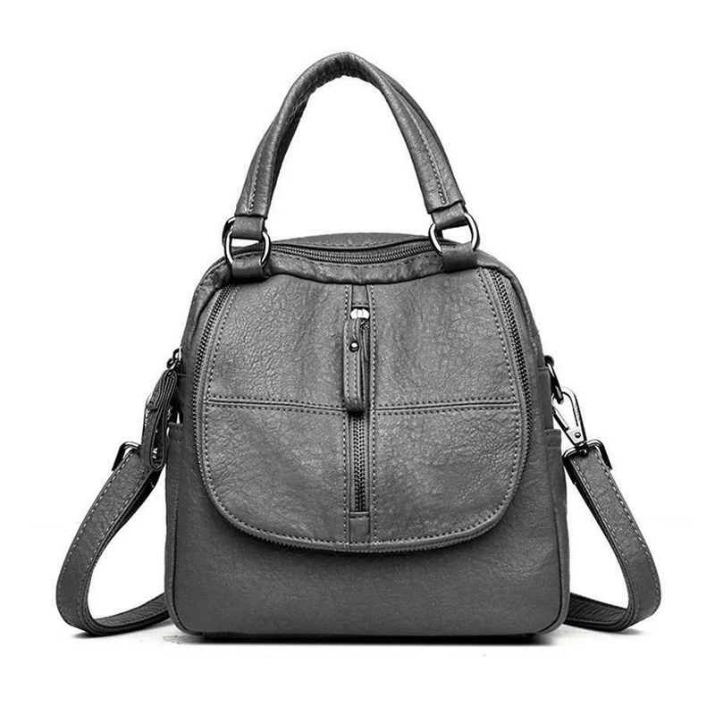 Женский модный многофункциональный рюкзак из искусственной кожи, сумка на плечо на молнии для мобильного телефона, сумки для путешествий hh88 - Цвет: Серый