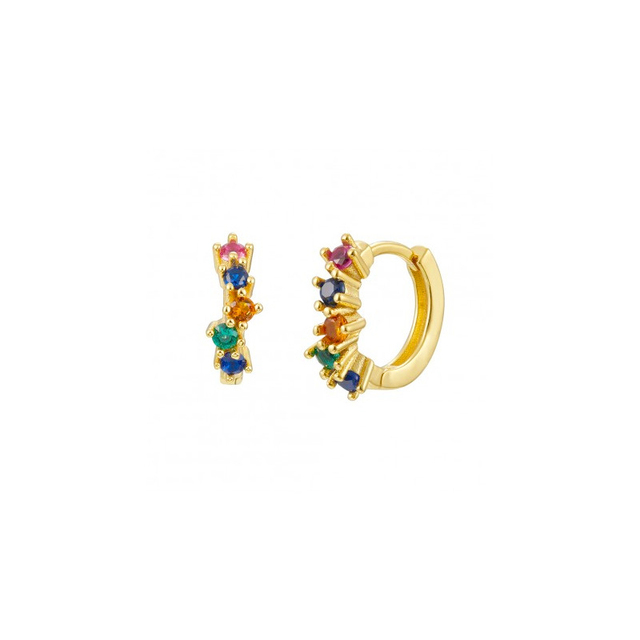 925 Sterling Silver Colored Crystal Hoop Earrings Collection Rainbow Zircon Mosaic Charm Circle Huggie Earrings Jewelry