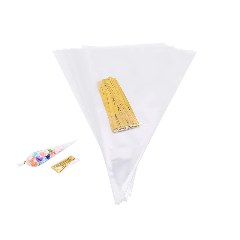 

50Pcs/set Transparent Cone Candy Bag DIY Wedding Birthday Party Sweet Cellophane Packaging Bags Organza Pouches Decoration
