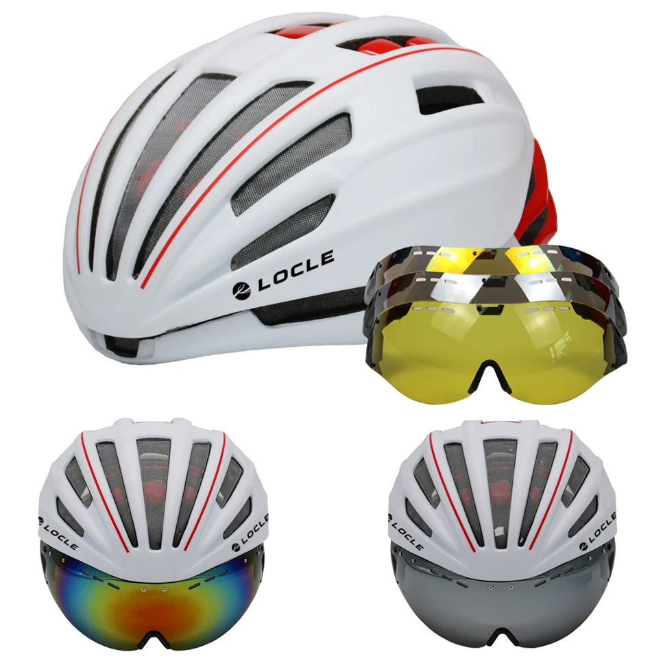 LOCLE Goggles Cycling Helmet Road Mountain MTB Bicycle Helmet Casco Ciclismo Ultralight In-mold Bike Helmet With Glasses 54-60cm