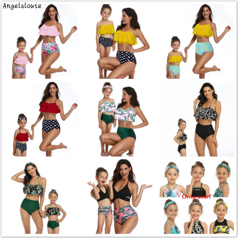 2019 одинаковый купальник для мамы и дочки одежда с принтом купальники двойным