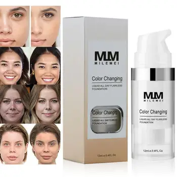

MILEMEI 12ml Color Changing Liquid Foundation Soft Matte Oil-Control Coverage Face Makeup Brighten Lasting Primer Cream TSLM1
