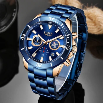

LIGE Men Watches Luxury Waterproof Sport Pilot Watch Men Fashion Stainless Steel Luminous Chronograph Male Relogio Masculino+Box