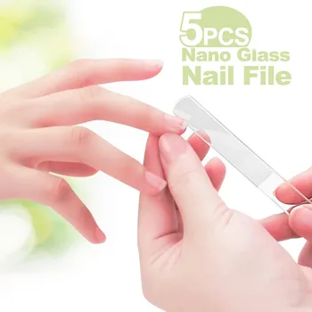 

5pcs Nano Polished Glass Nail File Professional Transparent Sanding Grinding Shiner with Case for Nail Art Manicure Supplies