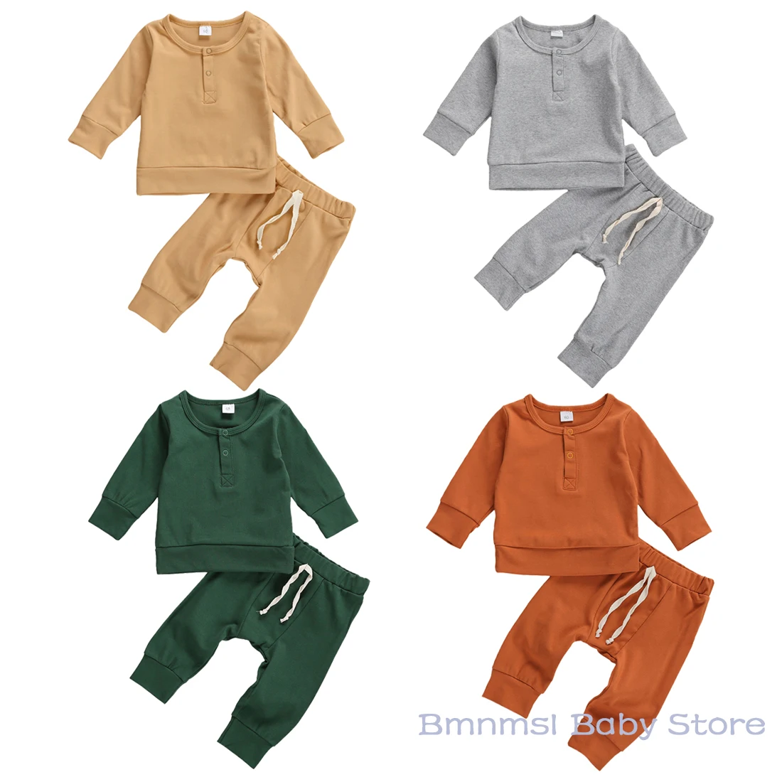 

0-18M Autumn Winter Newborn Baby Girls Boys Clothes Sets Solid Long Sleeve Pullover Sweatshirt Tops Pants 2PCS Outfit