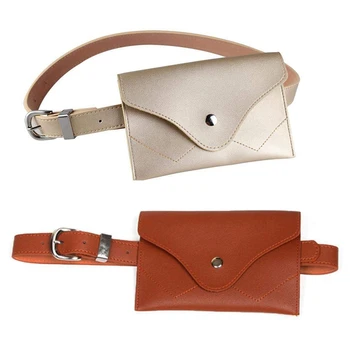 

2Pcs Women Fanny Pack, PU Leather Fanny Pack with Removable Belt Waist Pouch Fashion Girls Belt Bum Fanny Bag Brown & Gold
