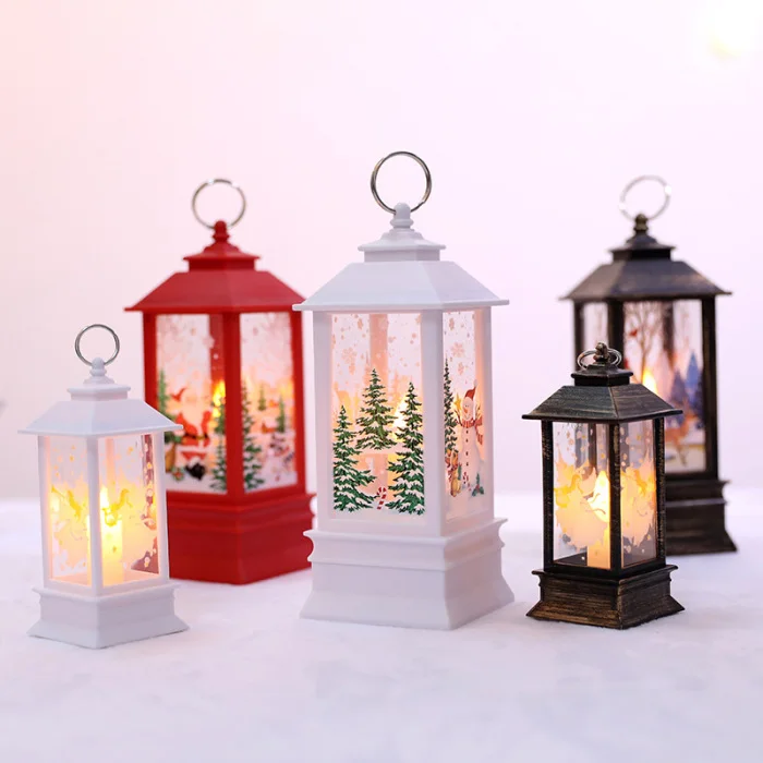 Рождественский Декор, подвесной светильник, светодиодные свечи на Хэллоуин, светильник Санта-Клауса, лося, снеговика, фонарь, лампа с пламенем, вечерние принадлежности