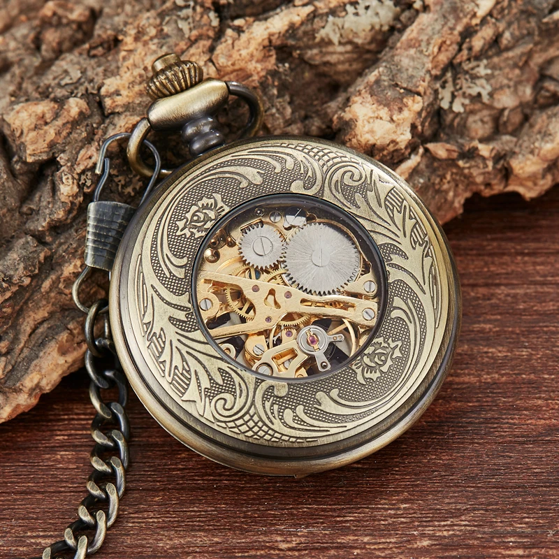 Steampunk Hollow Retro Mechanical Pocket Watches Men Women Hand Wind Pendant Necklace Pocket & Fob Watch Chain Gift