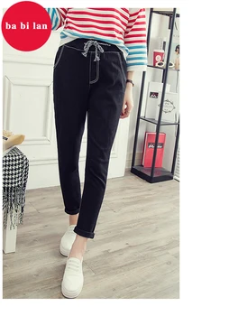 

2020Spring Washed Jeans Women Solid Drawstring Straight Jeans Pants Summer Fashion Vintage Slim Feet Denim Pants